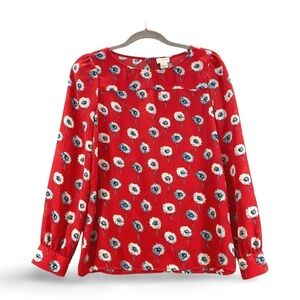 J. Crew Womens Red Longfellow Floral Top Blouse Red Long Sleeve Size XS EUC